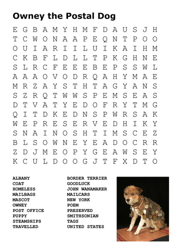 Owney the Postal Dog Word Search 