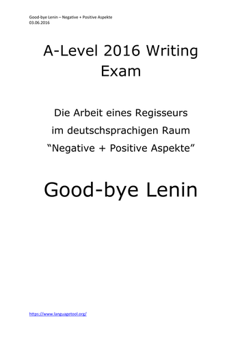 A2 German Writing Cultural Topic Good-bye Lenin  negative+positive Aspekte