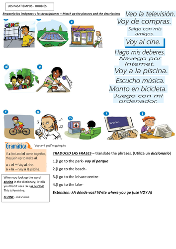 spanish hobbies year 8 worksheet teaching resources