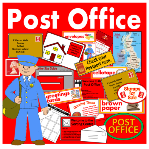  POST OFFICE ROLE PLAY TEACHING RESOURCES EARLY YEARS KEY STAGE 1-2 ADDRESS