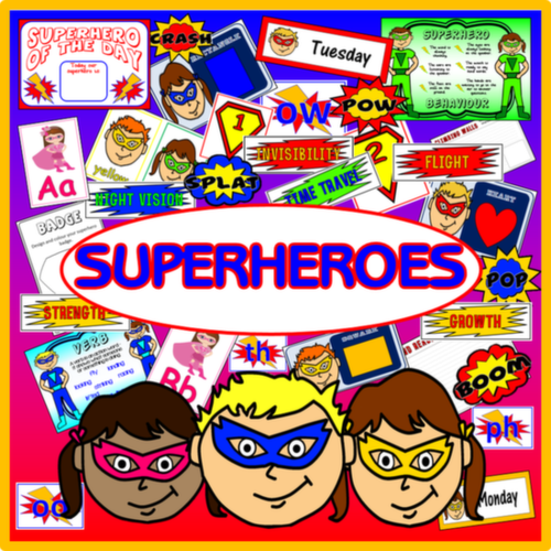 SUPERHEROES TEACHING RESOURCES, LITERACY DISPLAY EYFS KEY STAGE 1-2  ROLE PLAY