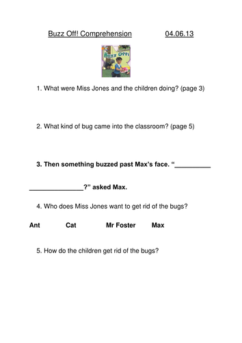 Oxford Reading Tree Comprehension Sheets