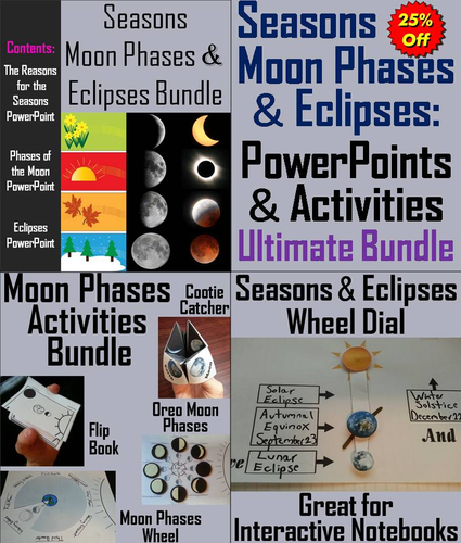 Moon Phases Activities: Phases of the Moon, Seasons, and Eclipses Bundle