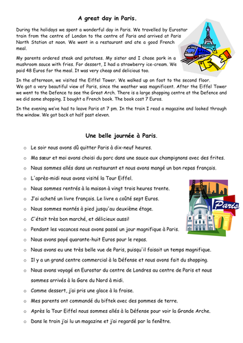 Le Passe Compose A Day In Paris Text Reconstruction Teaching Resources