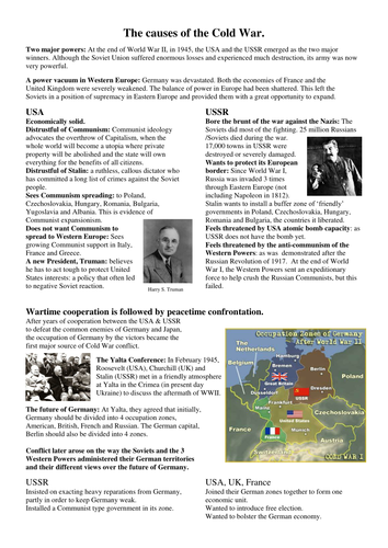 The Causes Of The Cold War Summary Teaching Resources