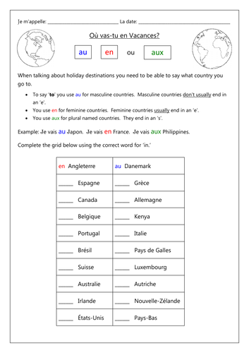 FRENCH - HOLIDAYS - Les Vacances-Location-Transport-Accommodation - Worksheets