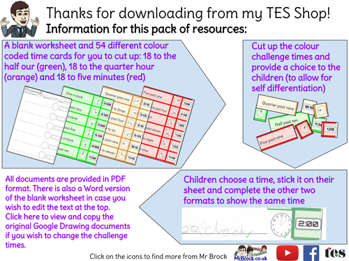 Read and write the time in words, analogue and digital. "Endless" differentiated activity 