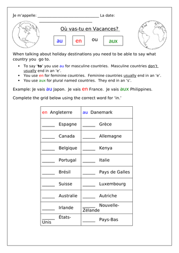 FRENCH - HOLIDAYS - Les Vacances-Location-Transport-Accommodation - Worksheets