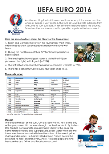 UEFA EURO 2016 France - Maths activities: Bar charts and Problem solving (Finding all possibilities)