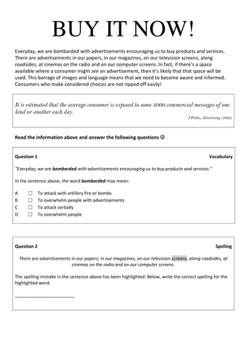 Introduction to Advertising Worksheet