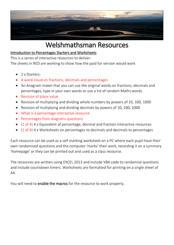 Introduction to Percentages lessons Free Version