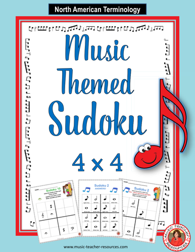 MUSIC THEMED SUDOKU 4x4 using North American Terminology