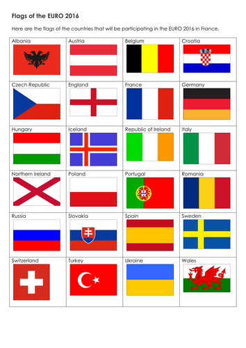 UEFA EURO 2016 France - Different Flag Activities: Symmetry, Sorting and Comparisons