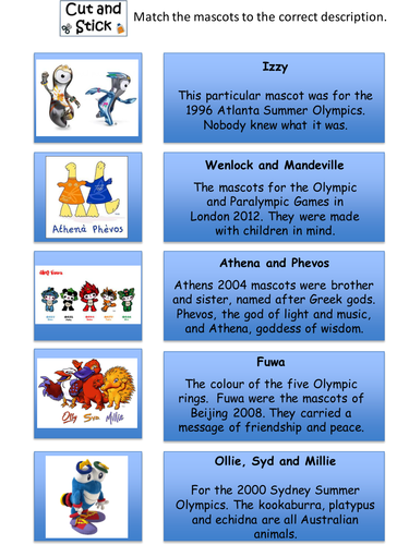 Olympic Mascot Lesson Rio 2016
