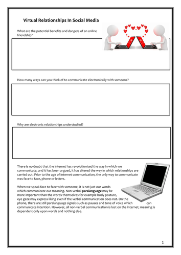 Relationships - Virtual Relationship in Social Media Workbook - AQA New Specification
