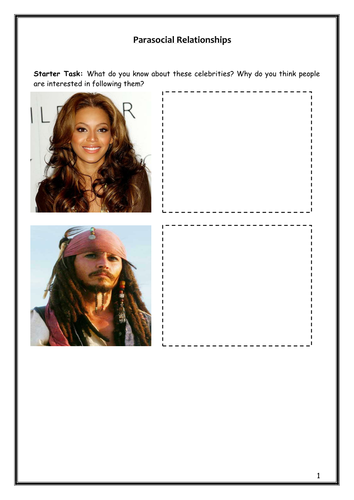 Relationships - Parasocial Relationships Workbook - AQA New Specification