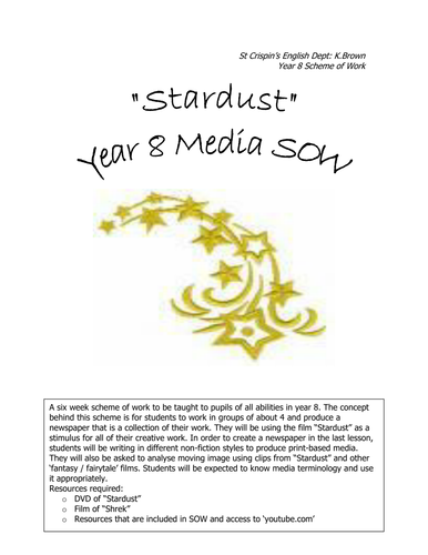 Moving Image Complete SOW and resources, using Stardust as the base text