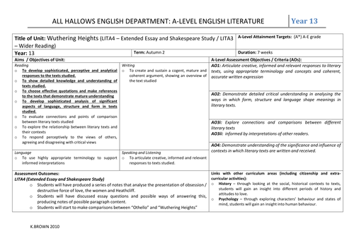 Wuthering Heights: Scheme of Work and Resources