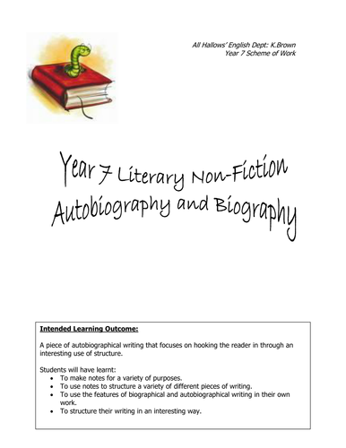 Autobiography and Biography: KS3 Complete SOW and Resources