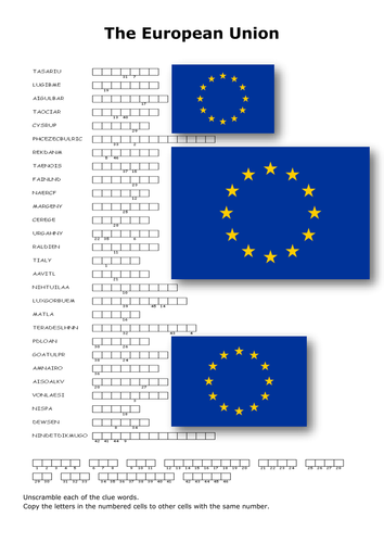 The European Union  STARTERS puzzles homework