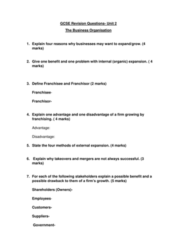 AQA GCSE Business Unit 2