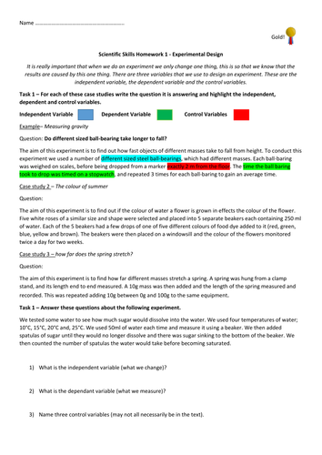 Scientific Skills 1 - Experimental Design/Variables DIFFERENTIATED X3