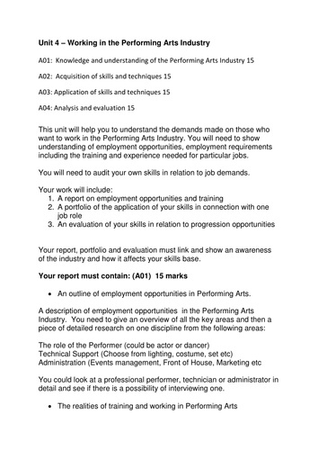 Working in the Performing Arts Industry