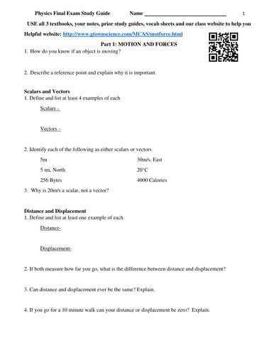 Physics Final Exam Study Guide Review Worksheet