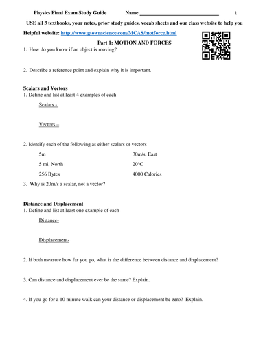 Physics Final Exam Study Guide Review Worksheet Teaching Resources