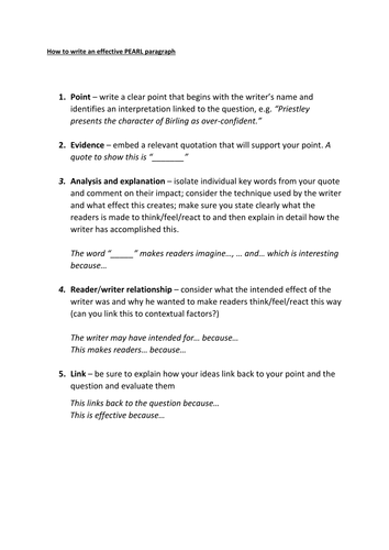 (New GCSE) Top Tips! A*/level 9 'how to' succeed guides: writing a level 8+ PEARL paragraph