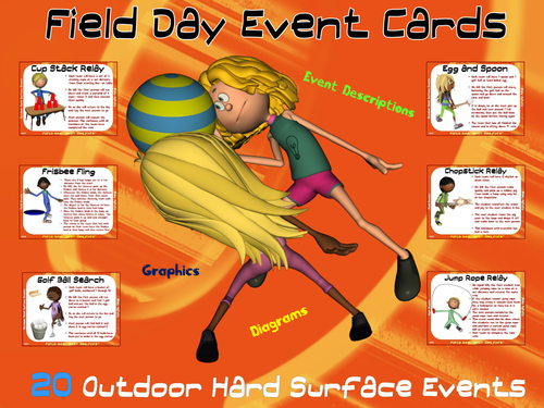 Field Day Event Cards- 20 Outdoor, Hard Surface Events
