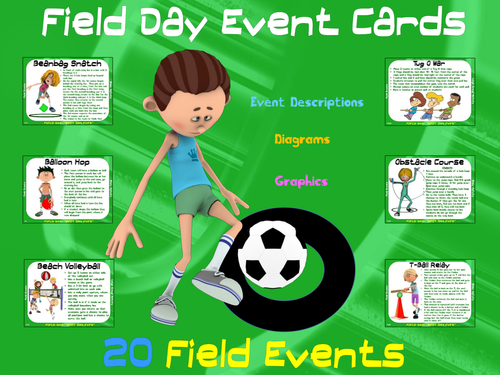 Field Day Event Cards- 20 "Grassy" Field Events