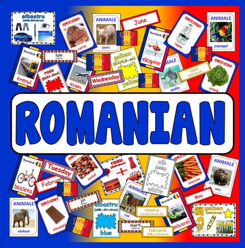ROMANIAN TEACHING RESOURCES display posters flashcards colours food LANGUAGE