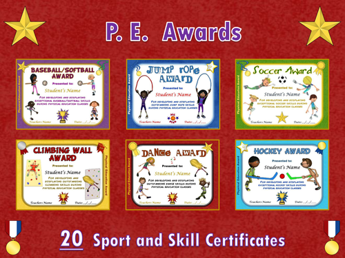 PE AWARDS- 20 Sport and Skill Certificates