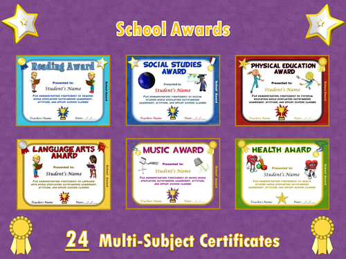 SCHOOL AWARDS- 24 Multi-Subject Certificates
