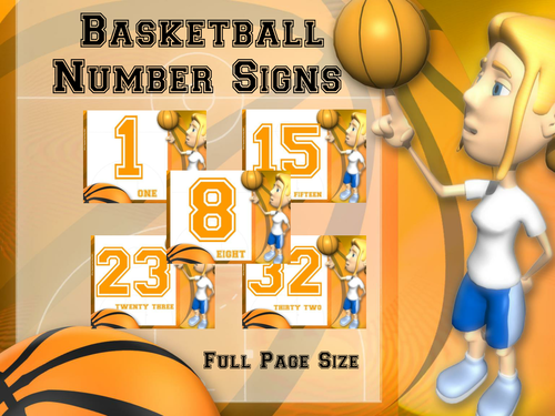 Number Signs: Basketball- Full Page Set (Numbers 1 - 32)