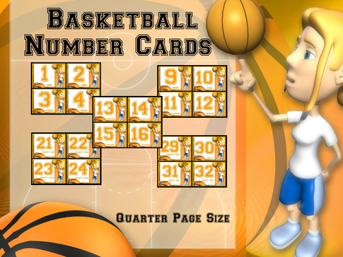 Number Cards: Basketball- Quarter Page Set (Numbers 1 - 32)