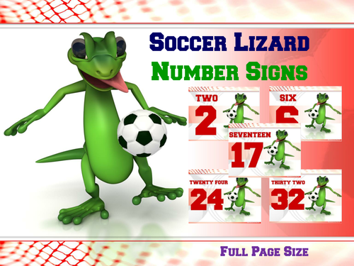 Number Signs: Soccer Lizard- Full Page Set (1 - 32)