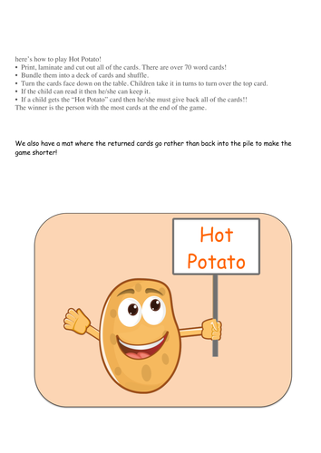 set of 5 hot potato games ai, ee, i.e, ew , ee families phonic screen year 1  IMPROVED INC NONSENSE