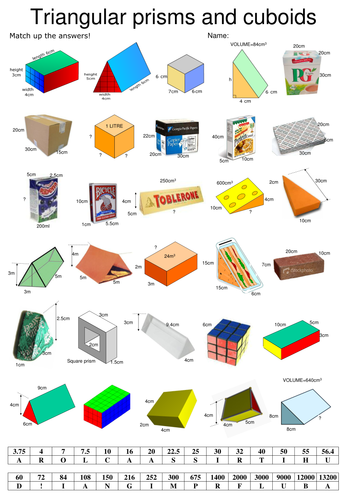 Volumes of cuboids and triangular prisms (self marking)