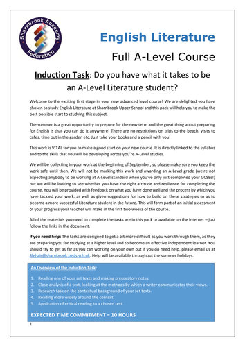 A-Level Literature Induction Task