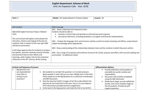 An Inspector Calls (GCSE scheme 2017)