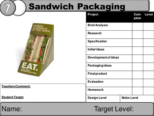 ks3 Graphic Products - design a sandwich packaging booklet