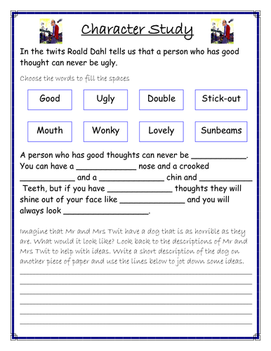 Roald Dahl The Twits Character Study Describing Their Dog Teaching Resources