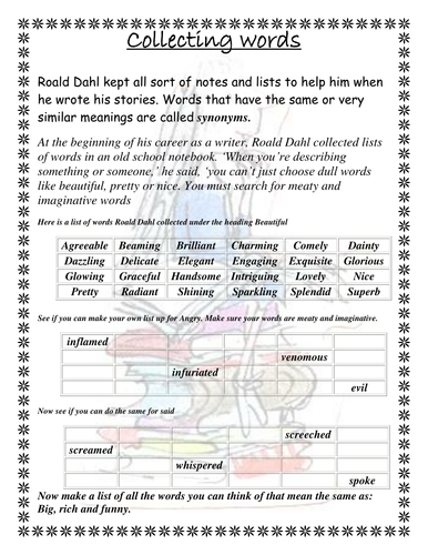 Roald Dahl, Collecting words