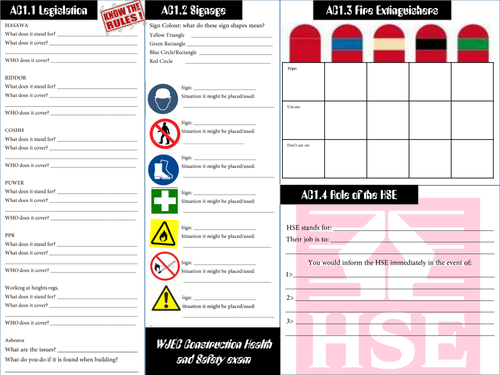 WJEC Construction level 2  - Health and Safety exam revision sheet