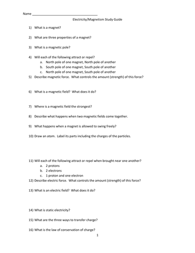 Electricity and Magnetism Study Guide