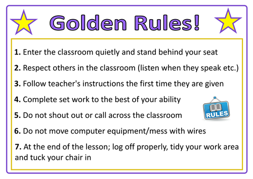 Classroom Rules Poster - For ICT Suite / Computer Room - 7 basic rules!