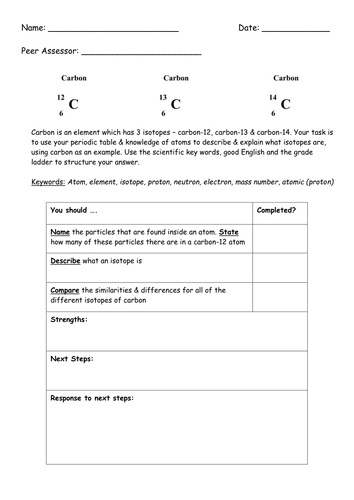 Isotope grade descriptor task and model answer
