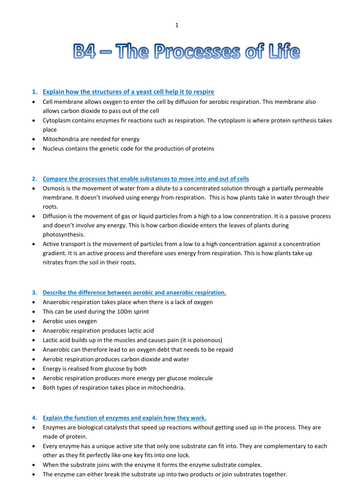 OCR Biology B4-B6 possible 6 mark questions with answers
